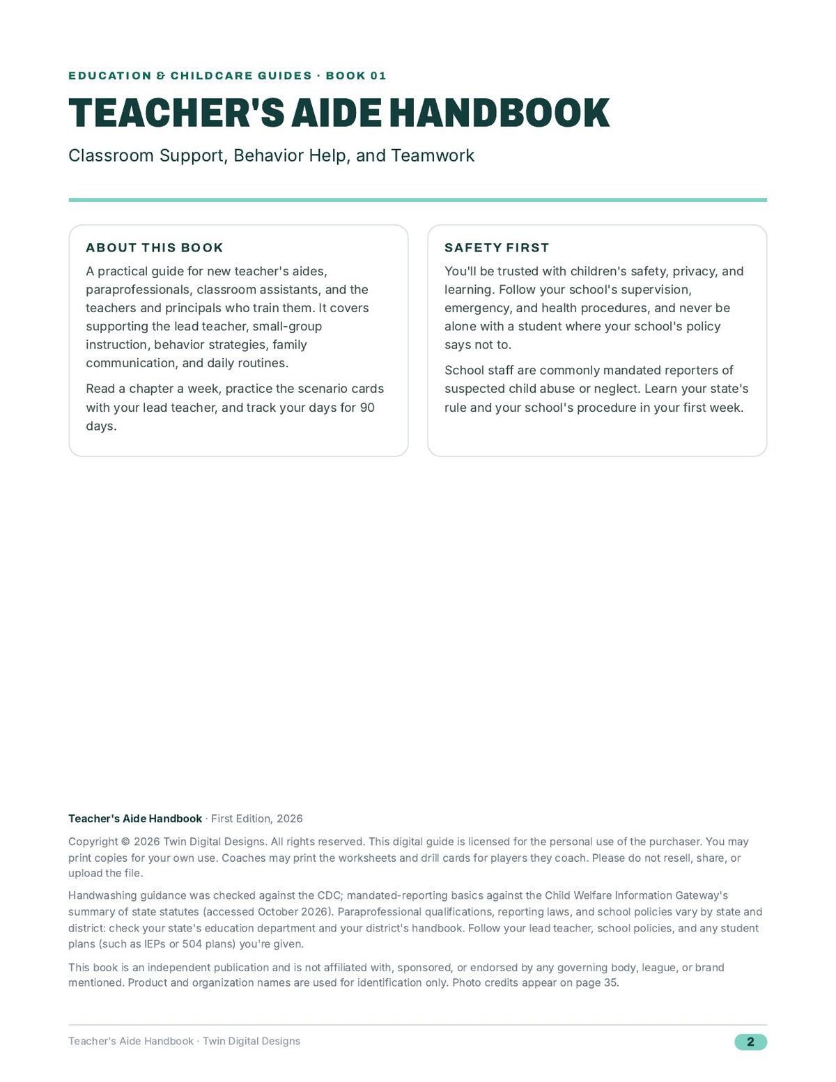 Teacher's Aide Handbook: Classroom Support, Behavior Help, and Teamwork - inside page 2