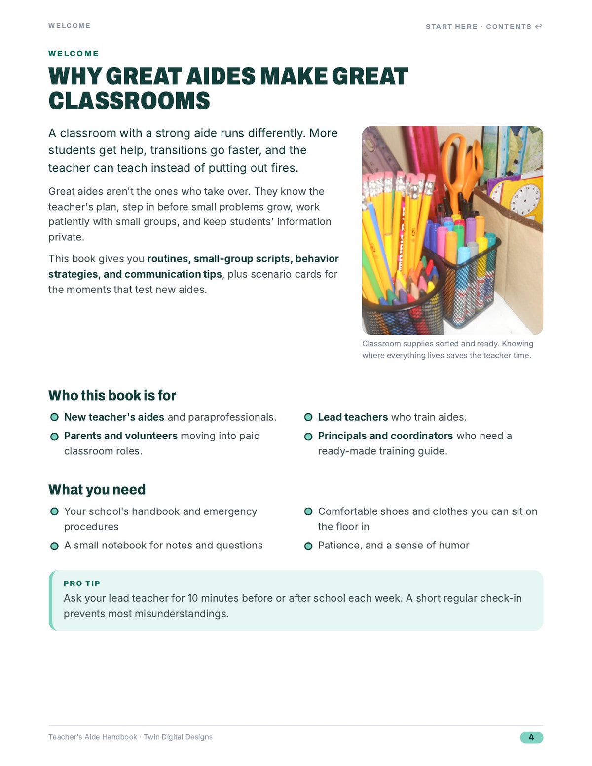 Teacher's Aide Handbook: Classroom Support, Behavior Help, and Teamwork - inside page 4