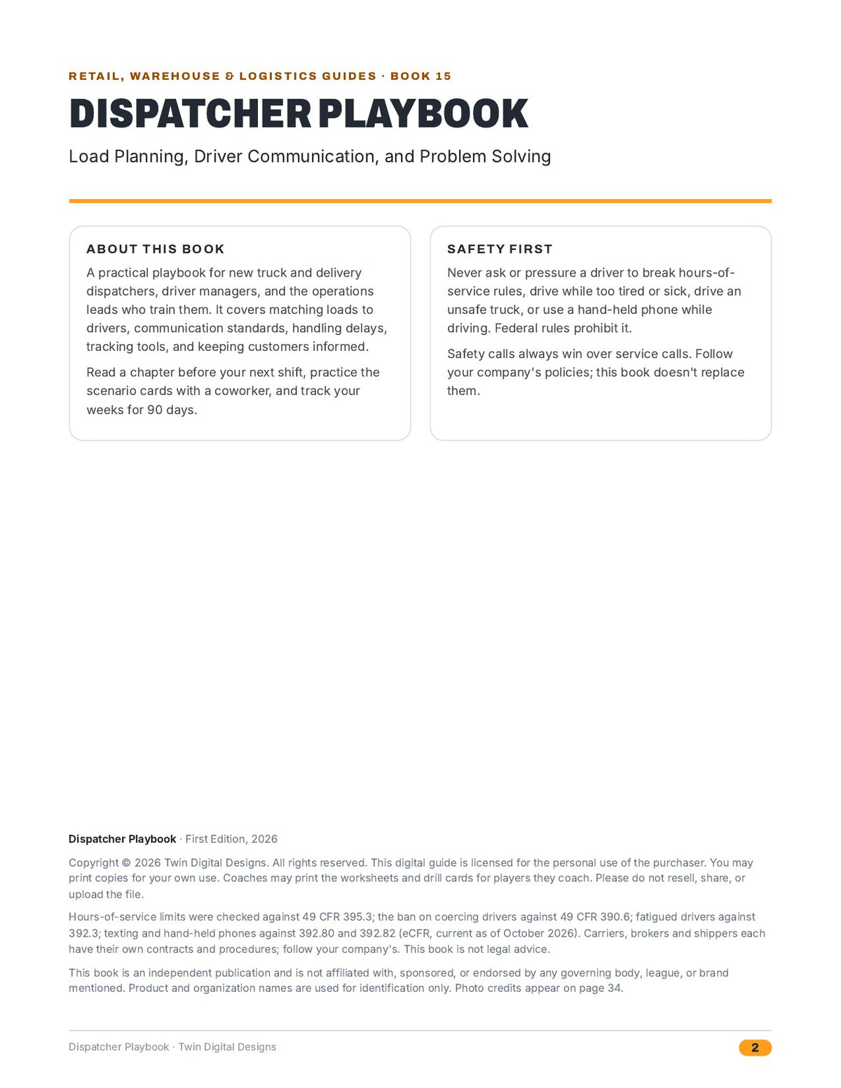Dispatcher Playbook: Load Planning, Driver Communication, and Problem Solving - inside page 2