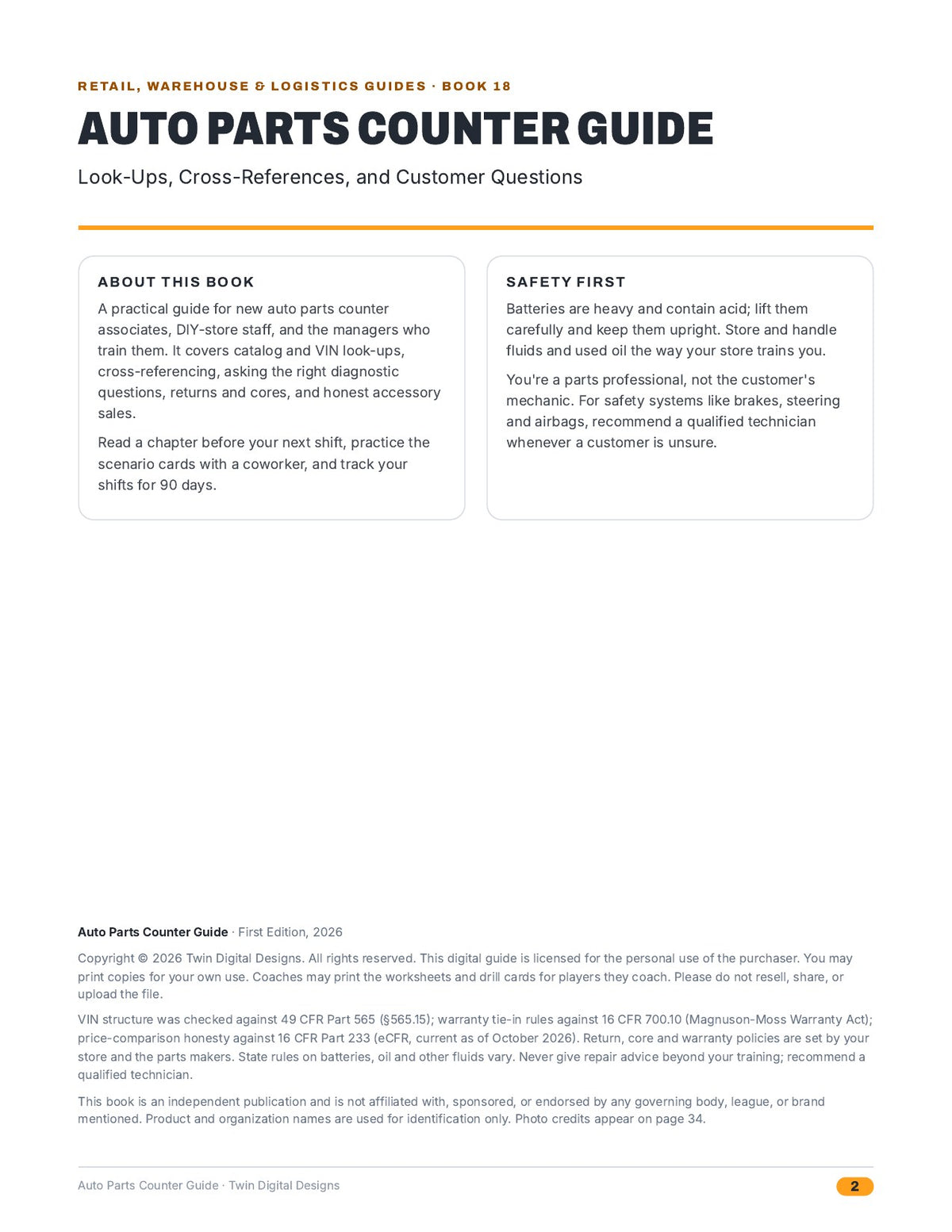 Auto Parts Counter Guide: Look-Ups, Cross-References, and Customer Questions - inside page 2