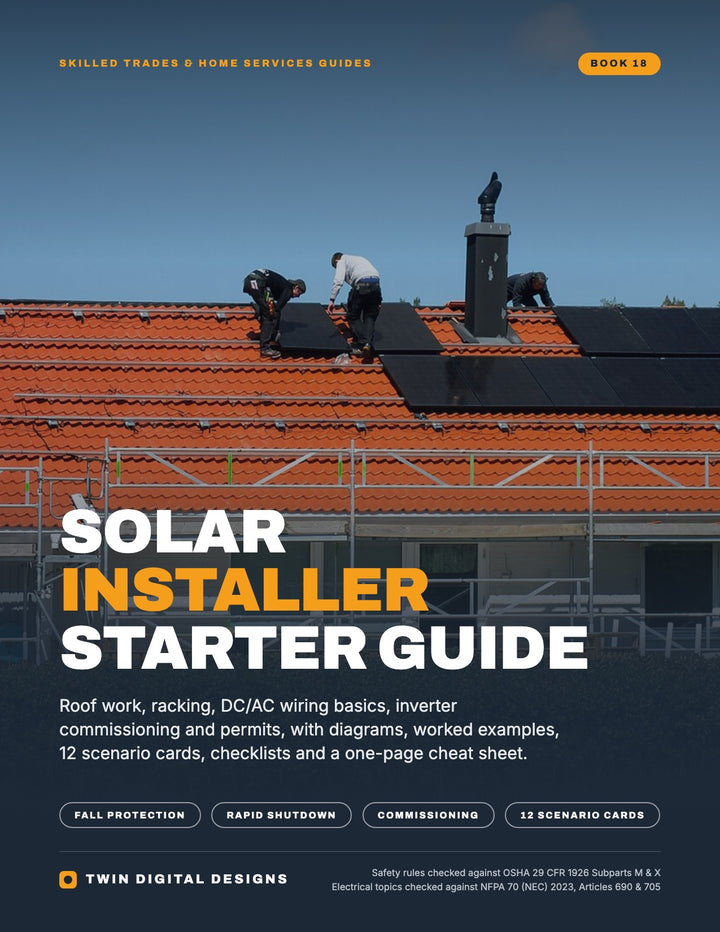 Solar Installer Starter Guide ebook cover by Twin Digital Designs