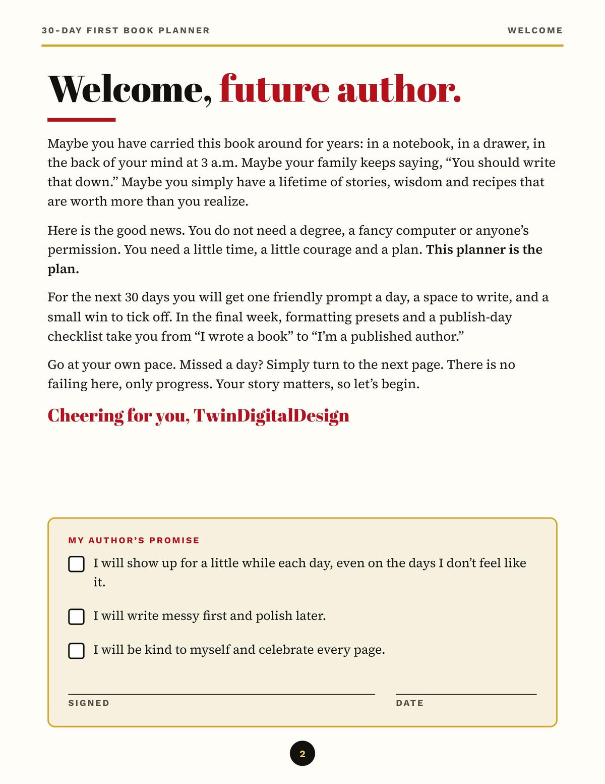 Write Your First Book: 30-Day Planner for Retirees (Printable PDF)