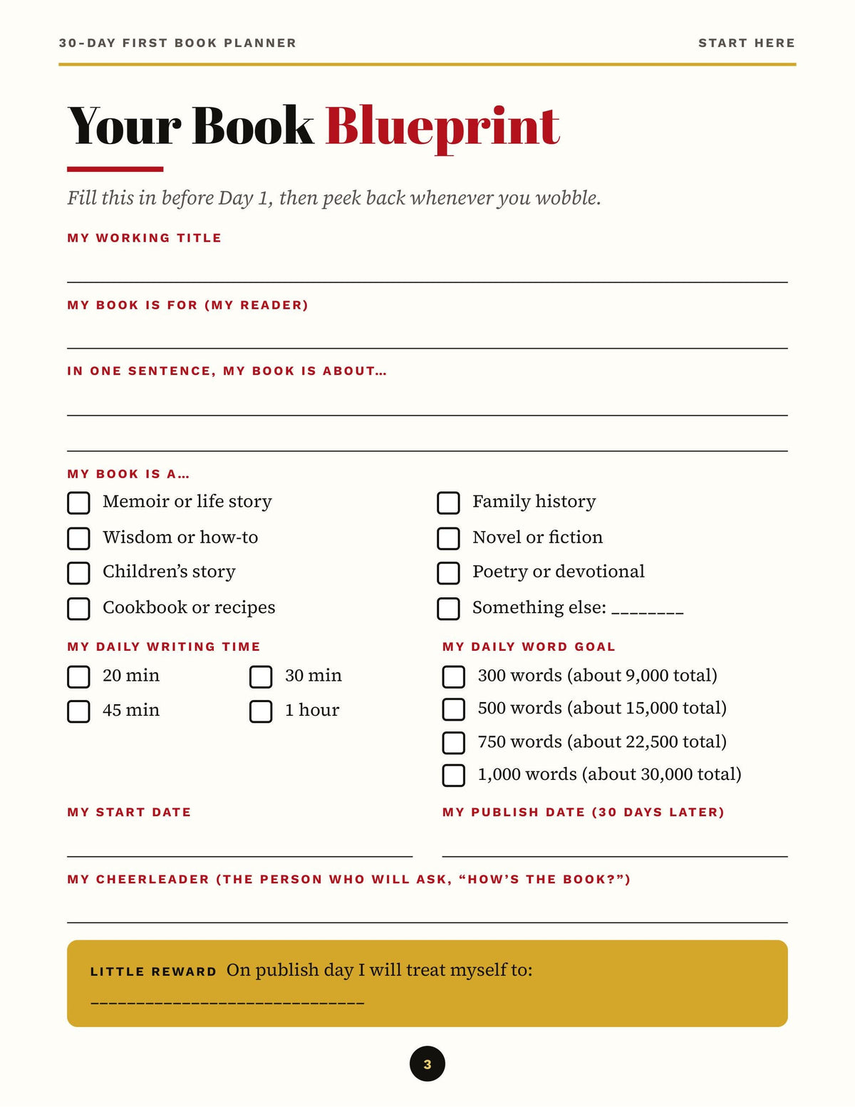 Write Your First Book: 30-Day Planner for Retirees (Printable PDF)