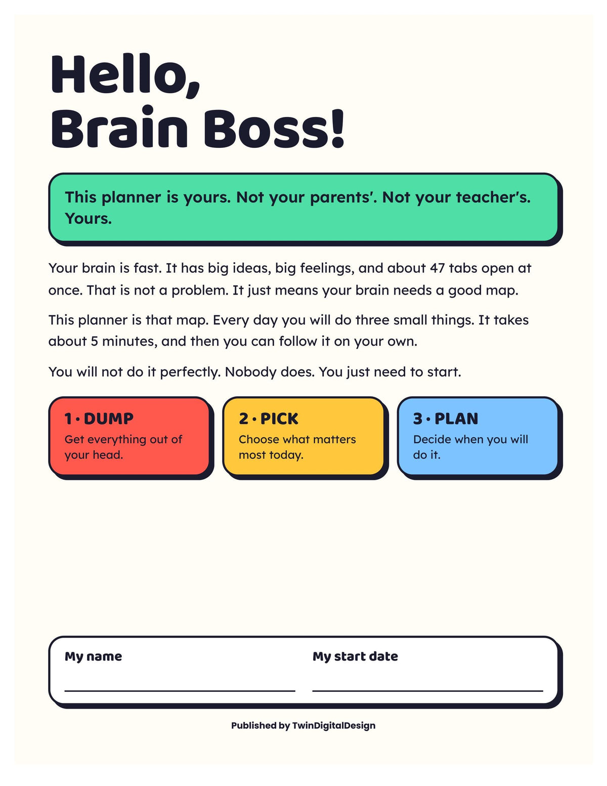 My Brain, My Plan: ADHD Planner for Kids Ages 8-13 (Printable PDF)
